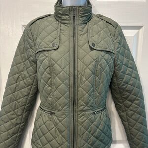 Talbots Green Puffer Jacket with Diamond Quilting Excellent Condition